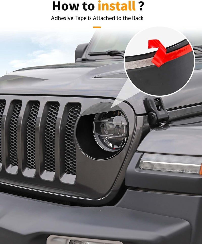 Hoolcar غطاء تريم مصابيح أمامية عيون غاضبة لجهاز جيب رانجلر JL 2018-2024+ Gladiator JT ملحقات خارجية، إطار تريم مصابيح أمامية، زينة حلقة غطاء مصباح أمامي، أساسيات (رياضة) - Image 5